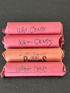 lot 21 image: 4 Rolls Lincoln Wheat and Memorial Cents