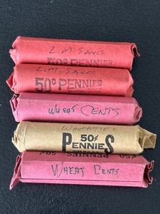lot 50 image: Rolls of Lincoln Wheat and Memorial Cents
