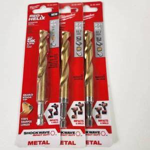 Lot Of Three New Milwaukee Titanium Drill Bits Red Helix 48-89-4624 27 64 For Metal