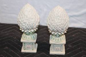 lot 132 image: Pair of Decorative Stone Pinecone Finials