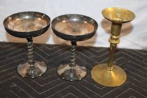 lot 135 image: Set of 3 Vintage Brass and Silver Plated Candle Holders