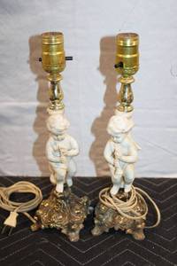 lot 151 image: Pair of Vintage Cherub Table Lamps with Brass Accents