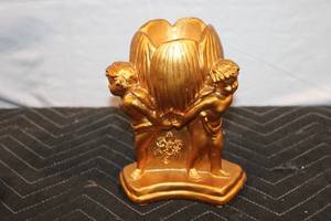 lot 169 image: Gold Cherub Double Figurine Planter Vase