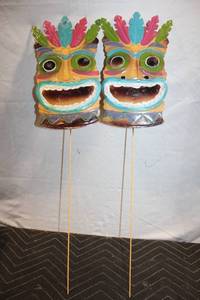 lot 172 image: Pair of Colorful Tiki Mask Lawn Stakes
