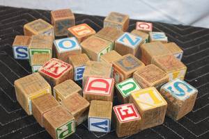lot 200 image: Vintage Wooden Alphabet Blocks Set of 27