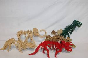 lot 241 image: Set of 4 Wooden Dinosaur Skeleton Models