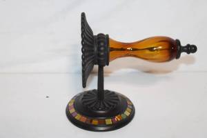 lot 242 image: Decorative Amber Glass Candle Holder with Mosaic Base