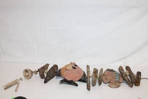 lot 273 image: Handcrafted Rustic Garden Wind Chime with Ceramic Fish