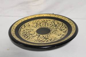 lot 318 image: Handcrafted Black and Gold Decorative Wall Plate with Stand