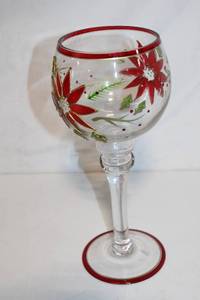 lot 333 image: Festive Hand-Painted Poinsettia Wine Glass