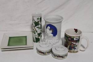 lot 386 image: Assorted Ceramic Decor Collection with Christmas Mug and Nativity Vase