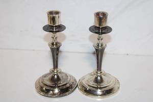 lot 387 image: Pair of Vintage Silver Plated Candle Holders