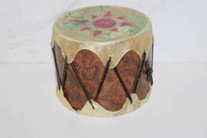 lot 390 image: Decorative Handcrafted Small Drum with Tribal Design