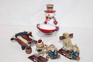 lot 403 image: Festive Holiday Figurines and Snowman Candy Dish Set