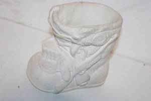lot 410 image: White Ceramic Santa Boot Planter