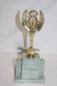 lot 442 image: Vintage Gold Winged Victory Trophy on Marble Base
