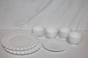 lot 452 image: Set of Vintage White Milk Glass Bowls and Plates