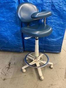 lot 8 image: MSRP $1250 Brewer Dental Assistant Stool WLeft Support, Foot Ring & 18x18 Seat Cushion - Great Condition See Pics 