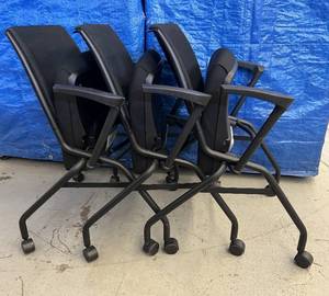 lot 16 image: MSRP $900 Highmark Set Of 3 Folding Cushioned Seat & Back Nesting Stacking Chairs - Great Condition