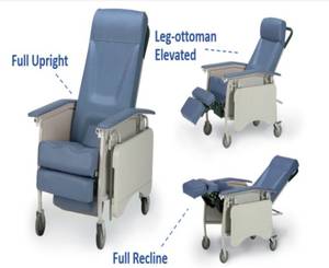 lot 14 image: MSRP $1000 Invacare Deluxe 3 Position Medical Recliner Patient Recovery Chair With Removable Tray Table - Like New Condition