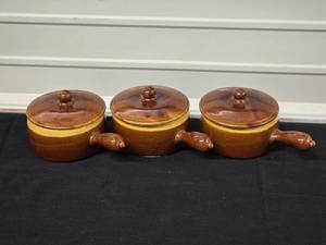 Stoneware Lidded French Onion Soup Crocks