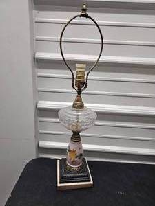 Antique Hand-Painted Parlor Lamp with Glass Globe