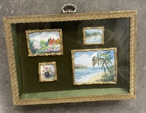 Idyllic Vintage Seaside Landscape Miniature Painting Collection in Gold Gilt Case - (4)