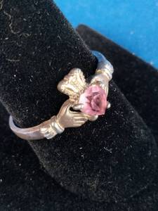 lot 80 image: Sterling Silver Claddagh Birthstone Ring - Size 10