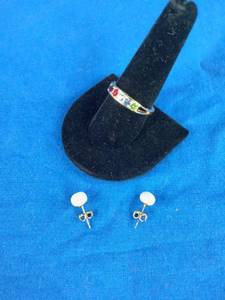 lot 84 image: 14K Gold and Rhodium Over Brass Crystal I Love You Family Ring with Cultured Freshwater Pearl Earrings