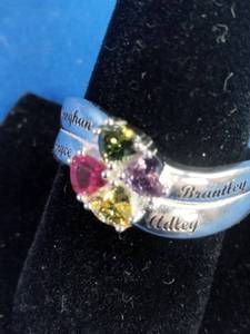 lot 86 image: Sterling Silver My Family, My Heart Personalized Name and Synthetic Heart Birthstone Ring