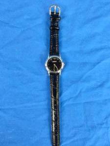 lot 88 image: Womens Two-Tone Personalized Andrea Birthstone Black Leather Watch