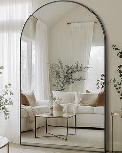 lot B-150 image: Full Length Mirror, 76x44 Floor Mirror Freestanding, Oversized Floor Standing Mirror Full Body Mirror with Stand for Bedroom, Hanging Mounted Mirror for Living Room Cloakroom, Black, Arched