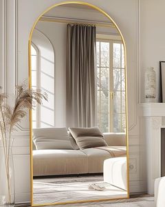 lot B-181 image: Antok Full Length Mirror, 77x38 Oversized Arched Floor Mirror Freestanding, Full Body Mirror Floor Standing Mirror with Stand for Bedroom, Hanging Mounted Mirror for Living Room Cloakroom, Gold