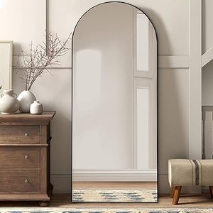 lot B-214 image: KIAYACI Arched Full Length Mirror Over Sized Floor Mirror with Stand Bedroom Dressing Mirror Full Body Wall Mirror Wood Frame (Black, 28 x 71)