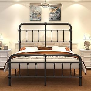 lot B-277 image: King-Size-Bed-Frame-with-High-Headboard - Metal Bed Frame No Box Spring Needed(Black,49 inch Headboard)