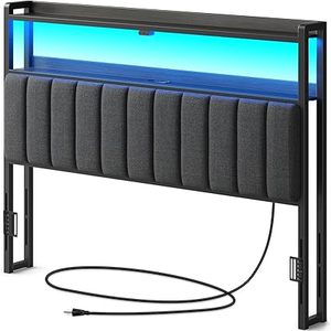 lot B-298 image: Rolanstar Headboard for Queen Size Bed with Storage, 60,000 DIY Color of LED Light, Head Board with USB & Type C Port, Height Adjustable, Black Upholstered Cabeceras de Cama Comfortable Modern, Linen