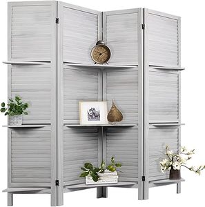 lot B-299 image: Room Divider with Shelves, Privacy Screen, Room Dividers and Folding Privacy Screens, 4 Panel Wood Temporary Wall Partition Separation Separator, Grey