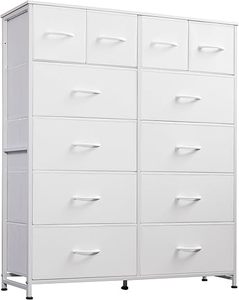 lot B-409 image: WLIVE Tall Dresser for Bedroom with 12 Drawers, Dressers & Chests of Drawers, Fabric Dresser for Bedroom, Closet, Fabric Storage Dresser with Storage Drawers, Steel Frame, Wood Top, White