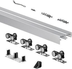 lot C-364 image: Heavy Duty Bypass Sliding Closet Door Track Hardware 60, 5FT Aluminium Pocket Door Track Rail Set, Smoothly and Quietly, for 2 Door System