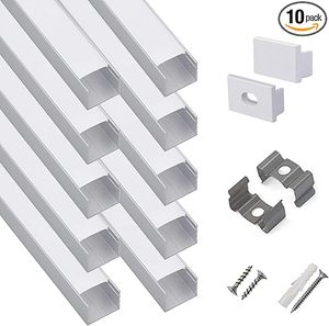 lot C-500 image: 10-Pack 6.6ft 2Meter Plus-Size U Shape LED Aluminum Channel System with milky Cover, End Caps and Mounting Clips, Aluminum Profile for LED Strip Light, Special for Philips Hue Strip