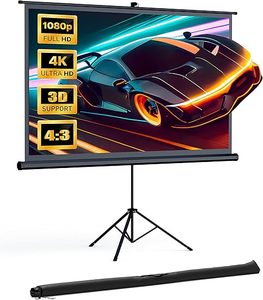 lot E-430 image: Projector Screen with Stand, HYZ 120 inch Projector Screen 4K HD with Wrinkle-Free Design, Indoor Outdoor for Backyard Movie Night, Office Presentation(1.1Gain, 43, 160°Viewing Angle&Carry Bag)