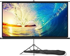 lot E-433 image: 100 Inch Indoor and Outdoor Projector Screen with Stand for Movies or Presentations - HD Premium 169 Folding Free Tripod Screen with Carry Bag and Straps, Matte