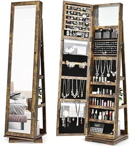 lot H-297 image: Moccha 2-in-1 Mirrored Jewelry Cabinet, 360 Rotating Free Standing Jewelry Armoire, Lockable Large Capacity Jewelry Organizer wFull Length Mirror, Inside Makeup Mirror, Coffee