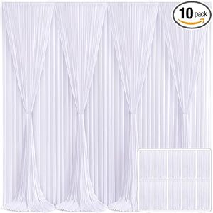 lot H-414 image: 10 Panels White Backdrop Curtain for Parties Wedding Wrinkle Free White Photo Curtains Backdrops Drapes Fabric Decoration for Baby Shower Birthday Party 50ft(W) x 10ft(H)