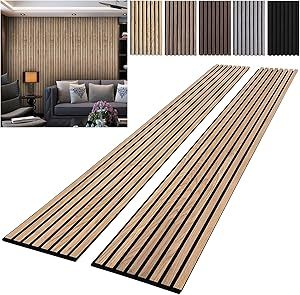 lot I-388 image: Wood Wall Panels Acoustic Wall Panels for Interior Wall Decoration Two 94.68 x 12.79 Wood Slat Paneling 3D soundproof Wall Panels Natural Oak