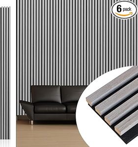 lot I-497 image: NeatiEase Wood Wall Panels, 9 Feet Acoustic Slat Wall Panels for Interior Wall Decor and Noise Reduction, Decorative Slat Wall Paneling, Gray Oak, 6-Piece