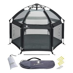 lot K-428 image: POP N GO PLAYPEN - Indoor & Outdoor Baby Playpen for Babies and Toddlers - Baby Beach Tent, Foldable, Portable WCanopy, Travel Bag, & Mosquito Net - Pop Up Pack and Play Tent (Black)