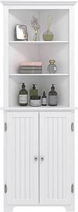 lot L-285 image: UTEX Tall Bathroom Corner Cabinet, Slim Floor Storage Bathroom Cabinet with Doors and Hutch, Freestanding Narrow Skinny Linen Cabinet for Bathroom, Kitchen, Living Room, White