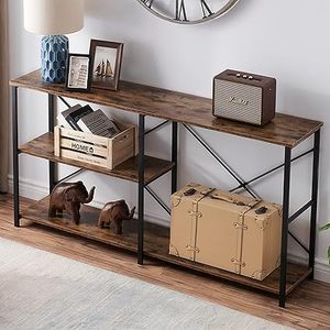 lot L-406 image: Console Table for Entryway, Rustic Long Sofa Table with Shelf, Industrial Storage Entryway Table Hallway Tables, 63 Inch Rustic Brown