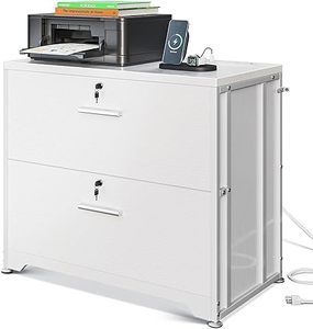 lot O-267 image: AODK File Cabinet with Charging Station Filing Cabinet for Home Office, Large File Cabinets with Lock, Office Storage Cabinet 2 Drawer for LegalLetterA4 File, White